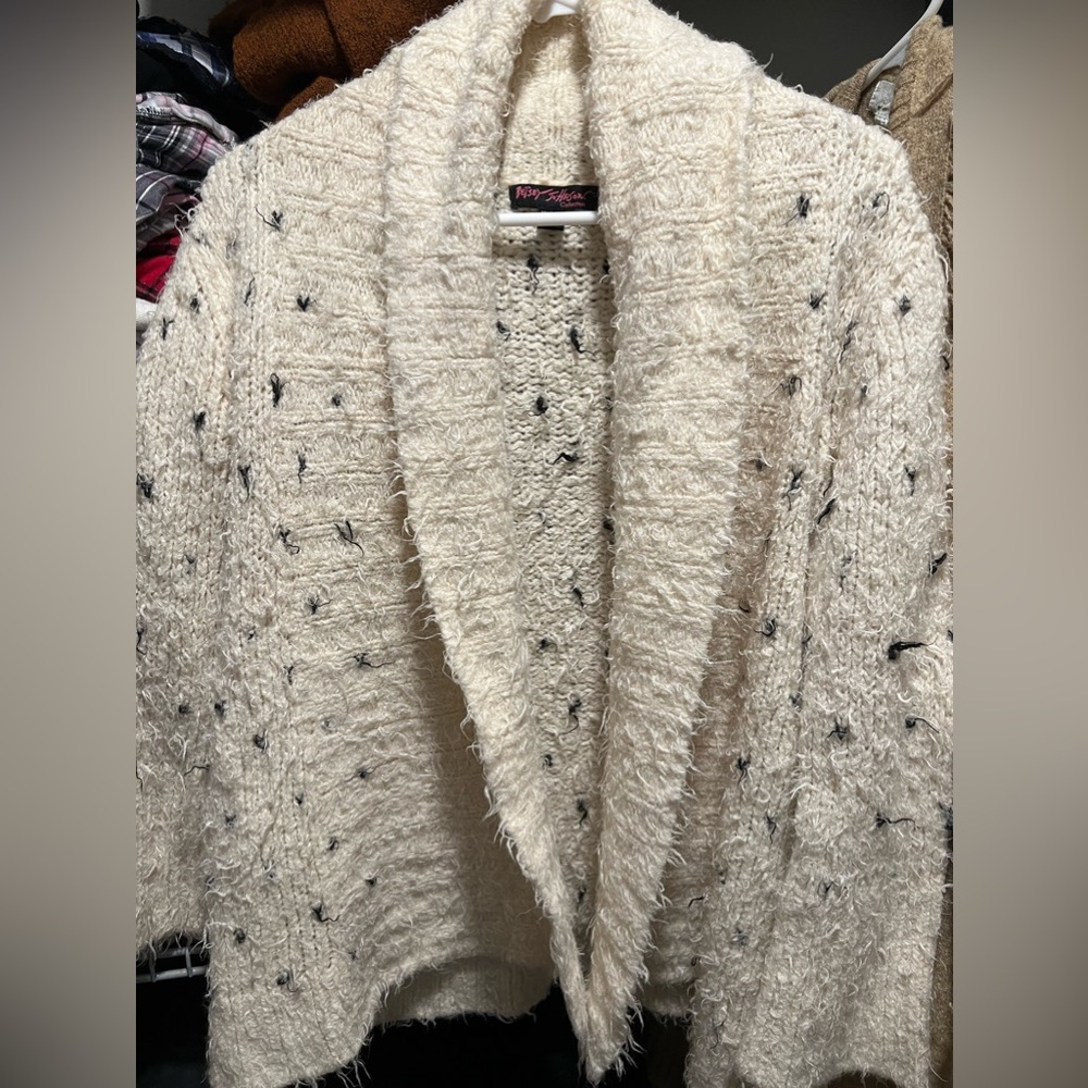 Betsy Johnson wool shawl cardigan cream polka dotted sweater sz small